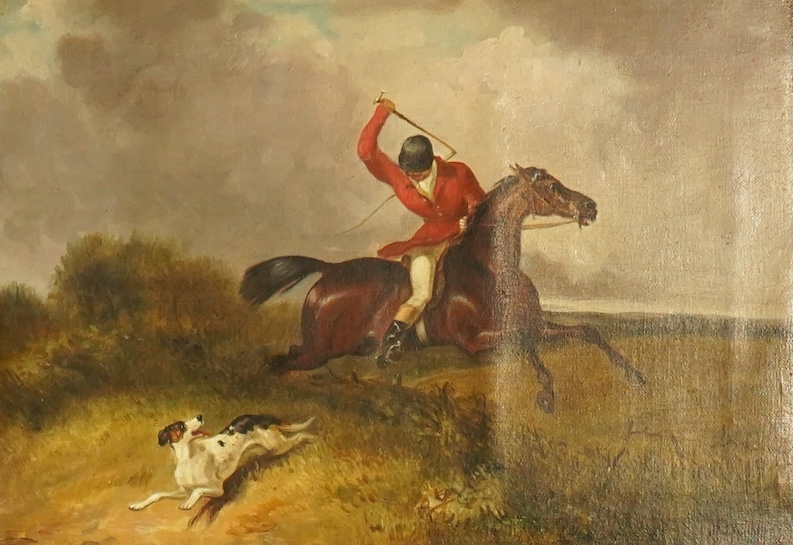 John Alfred Wheeler (English, 1821-1903), Hunting scenes, oil on canvas, a pair, 24 x 34.5cm